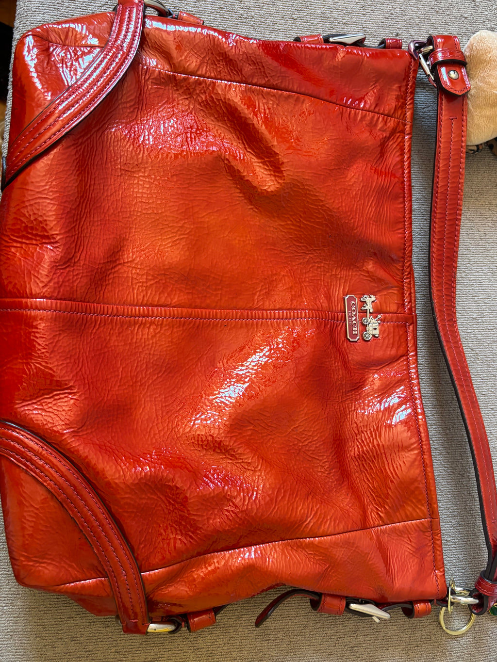 Coach Red Patent Leather Hobo Bag Shoulder Bag | 18959