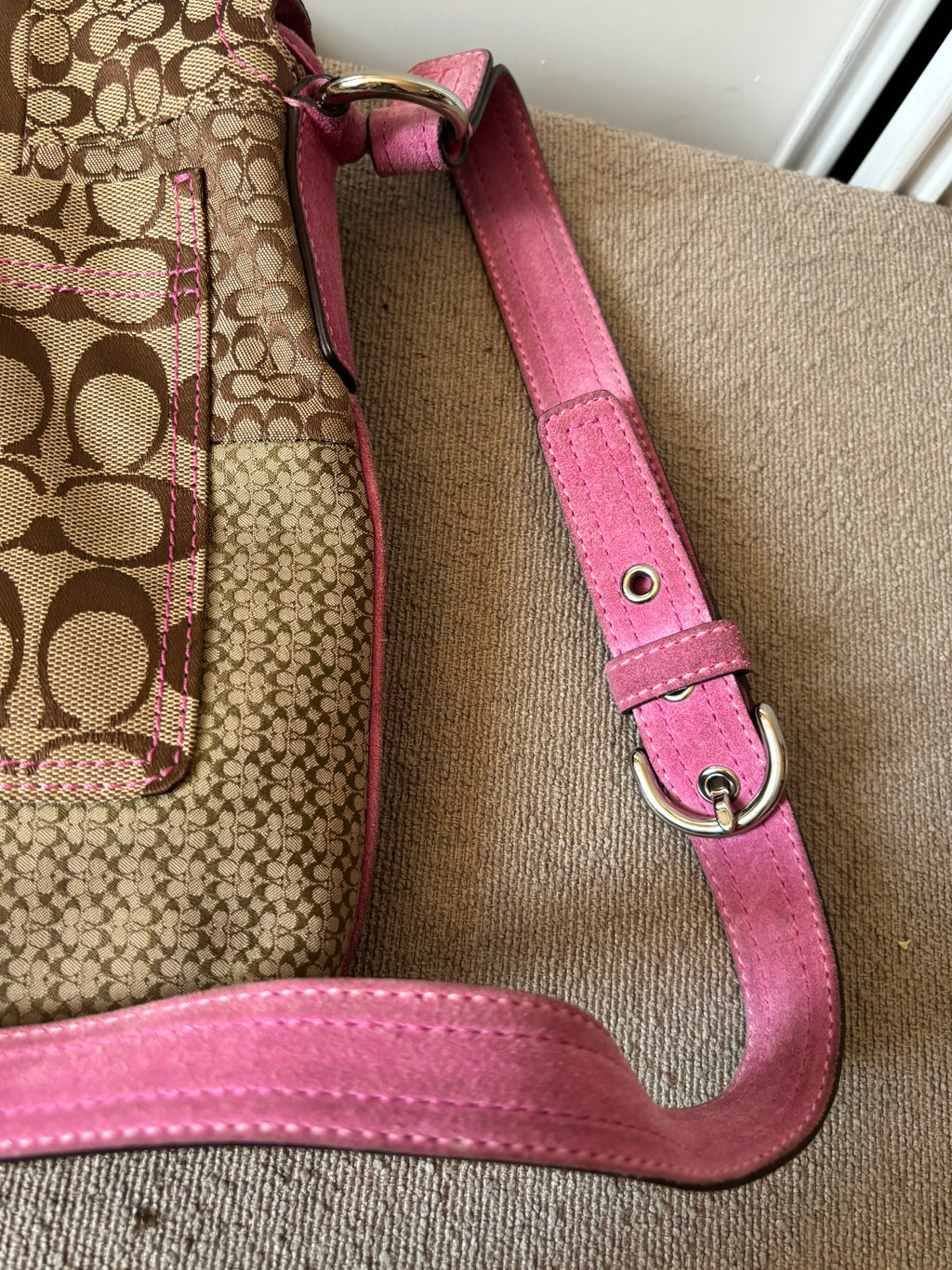 Vintage Coach Pink Patchwork Buckle Crossbody Bag 3690