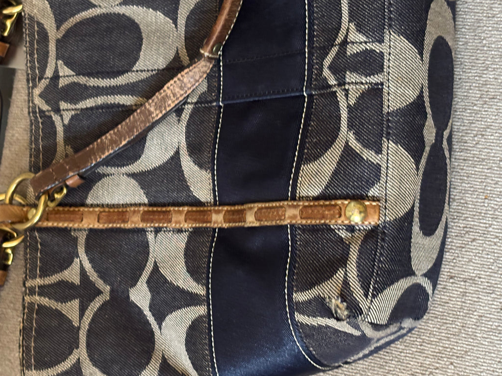 Coach Signature Denim Tote With Leather Part | 11179