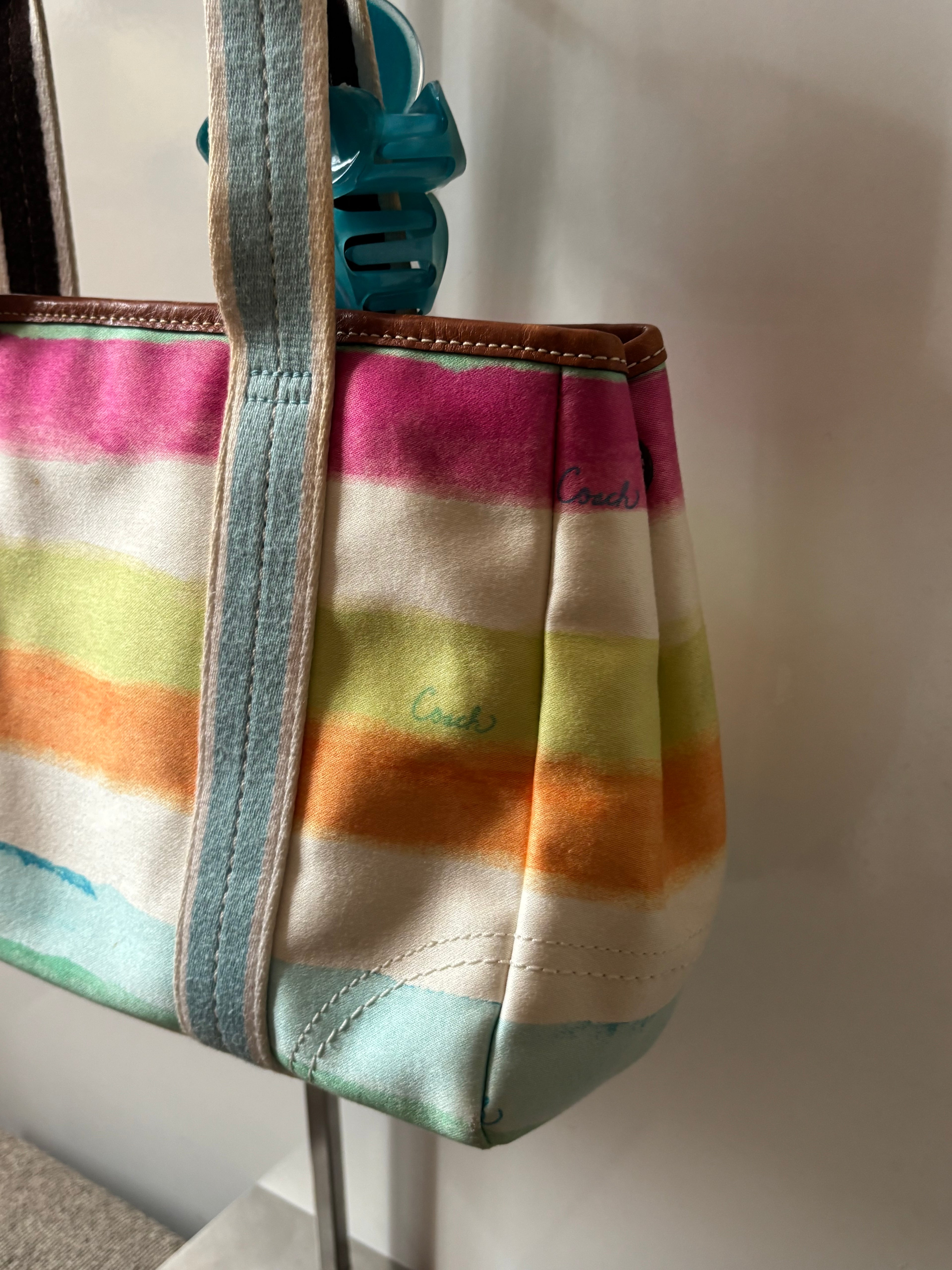 Coach Hampton Mini Multicolor Pastel Stripe Tote Bag | 10025