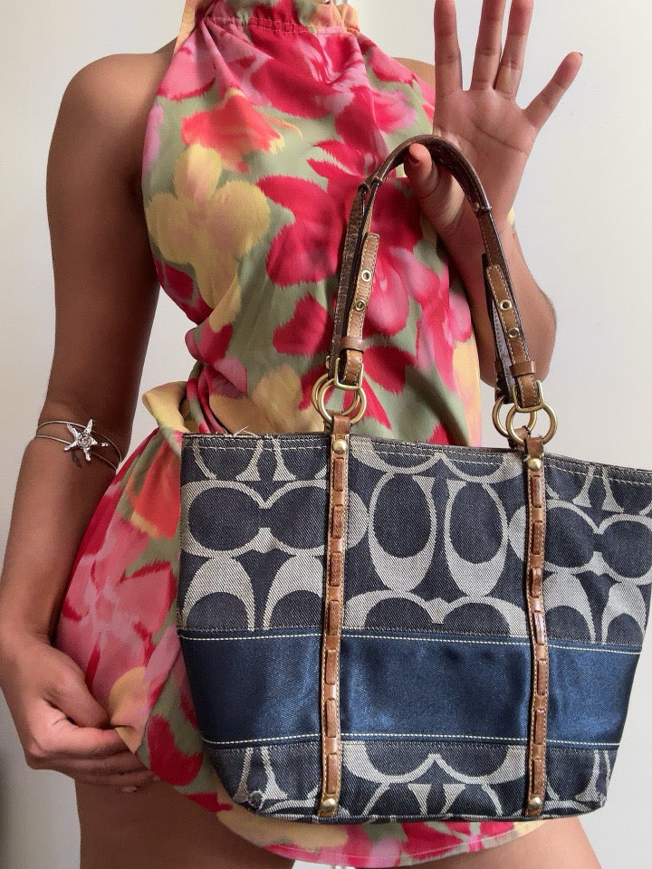 Coach Signature Denim Tote With Leather Part | 11179
