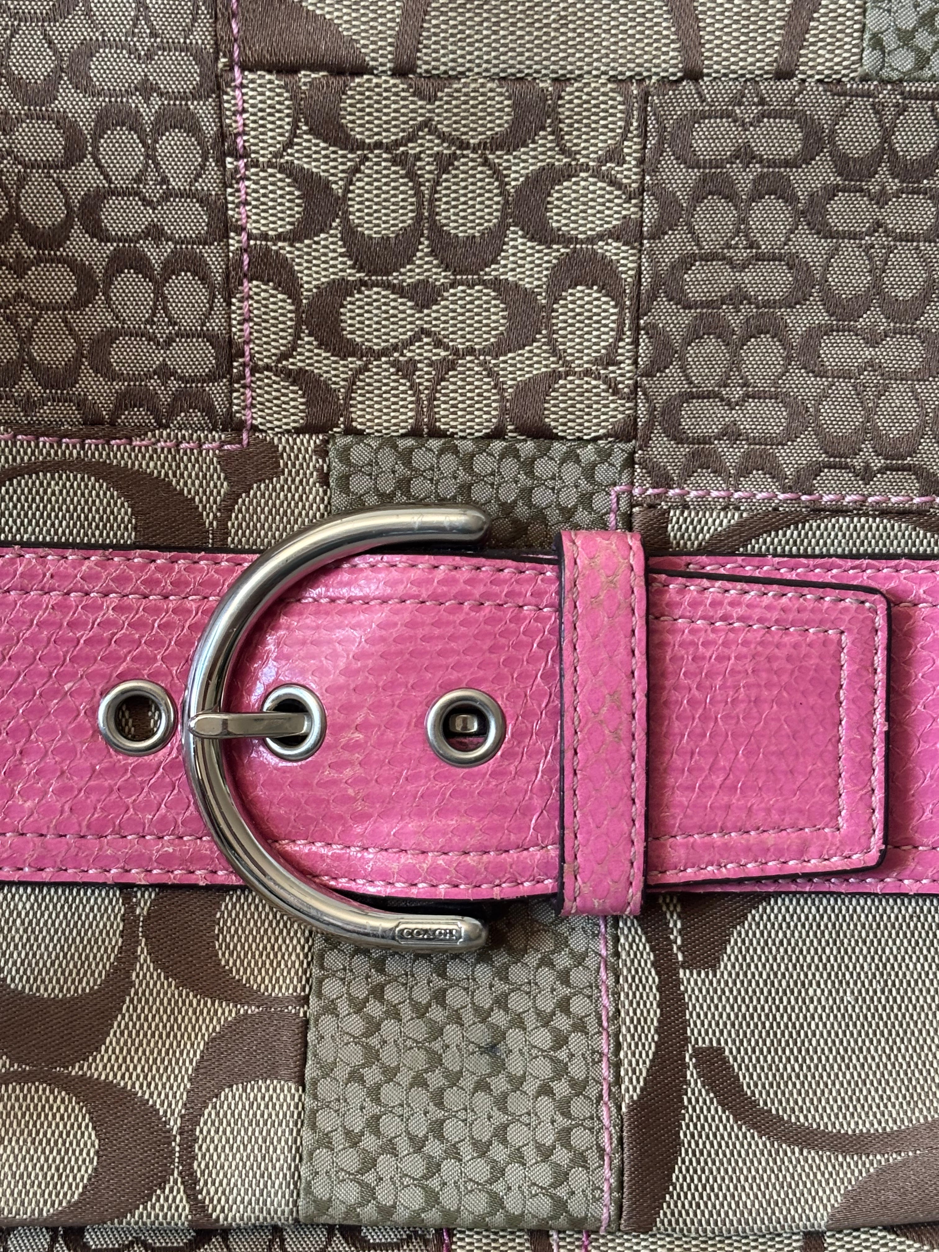 Vintage Coach Rosa Patchwork Schnallen-Umhängetasche 3690