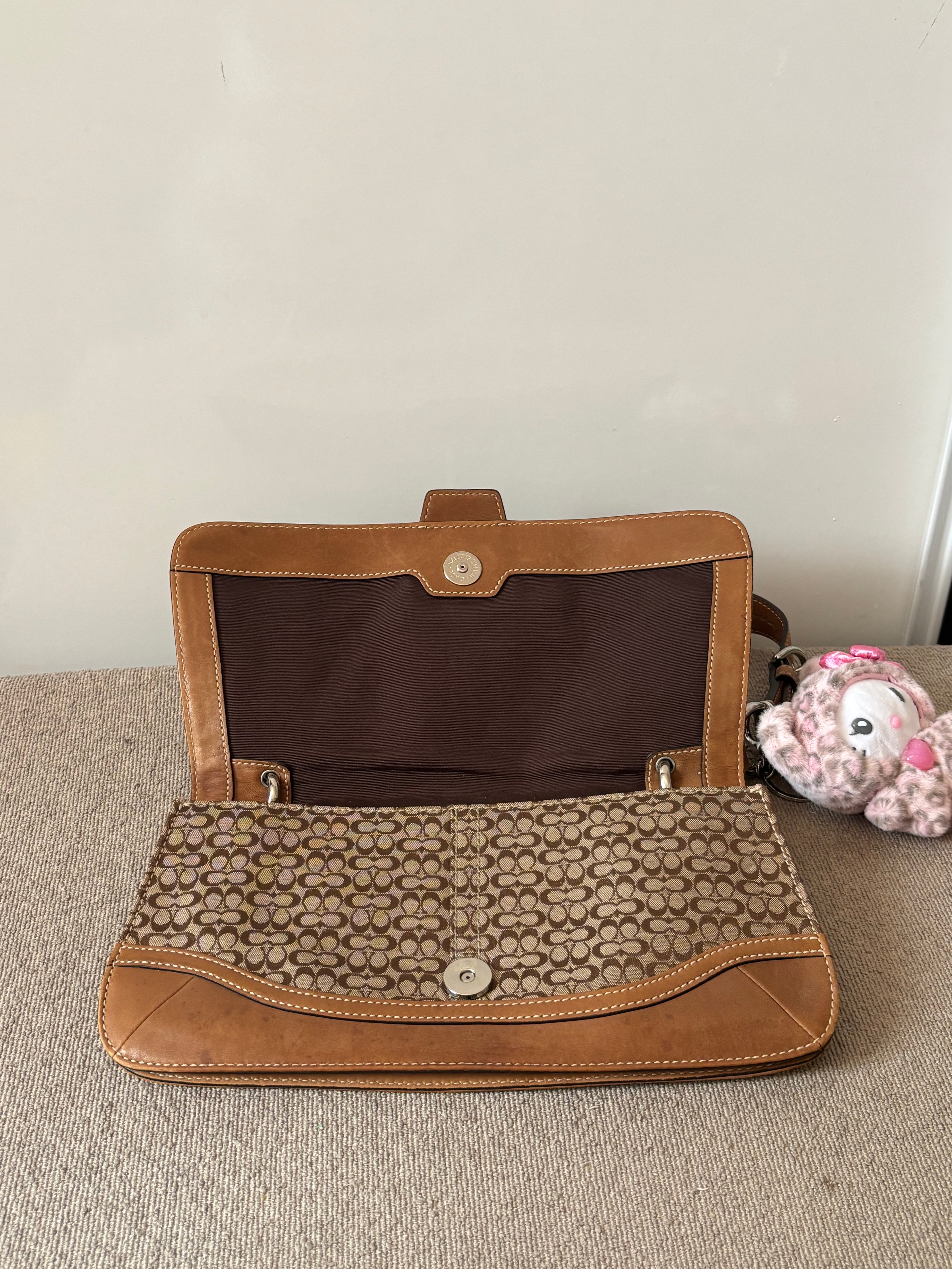 Vintage Coach Mini Brown Signature Canvas and Leather Shoulder Bag | 7075