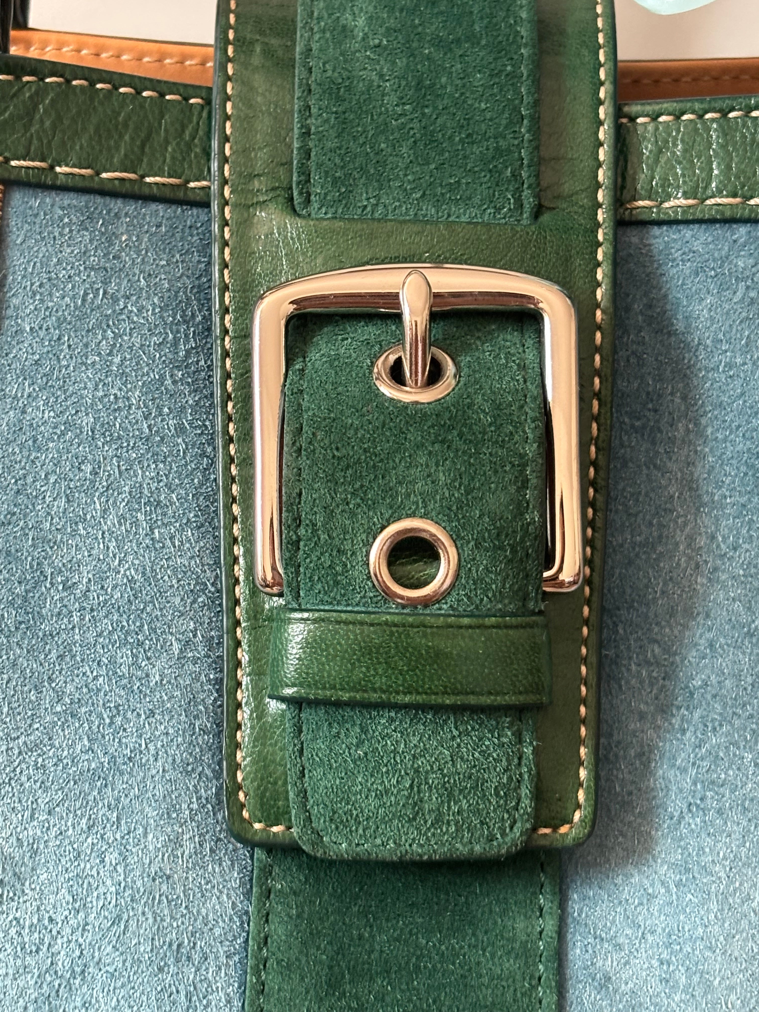 Vintage Coach Hampton Colorblock Satchel – Green, Blue suede | 7054