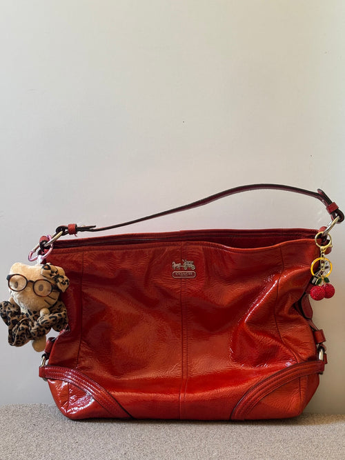 Coach Red Patent Leather Hobo Bag Shoulder Bag | 18959