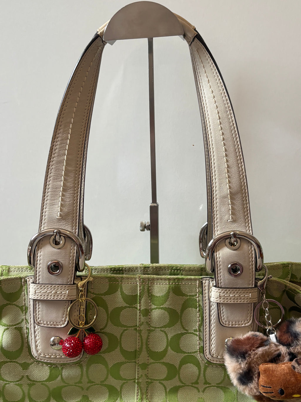 Vintage Coach Signature Tote Green Canvas & White Leather |13117