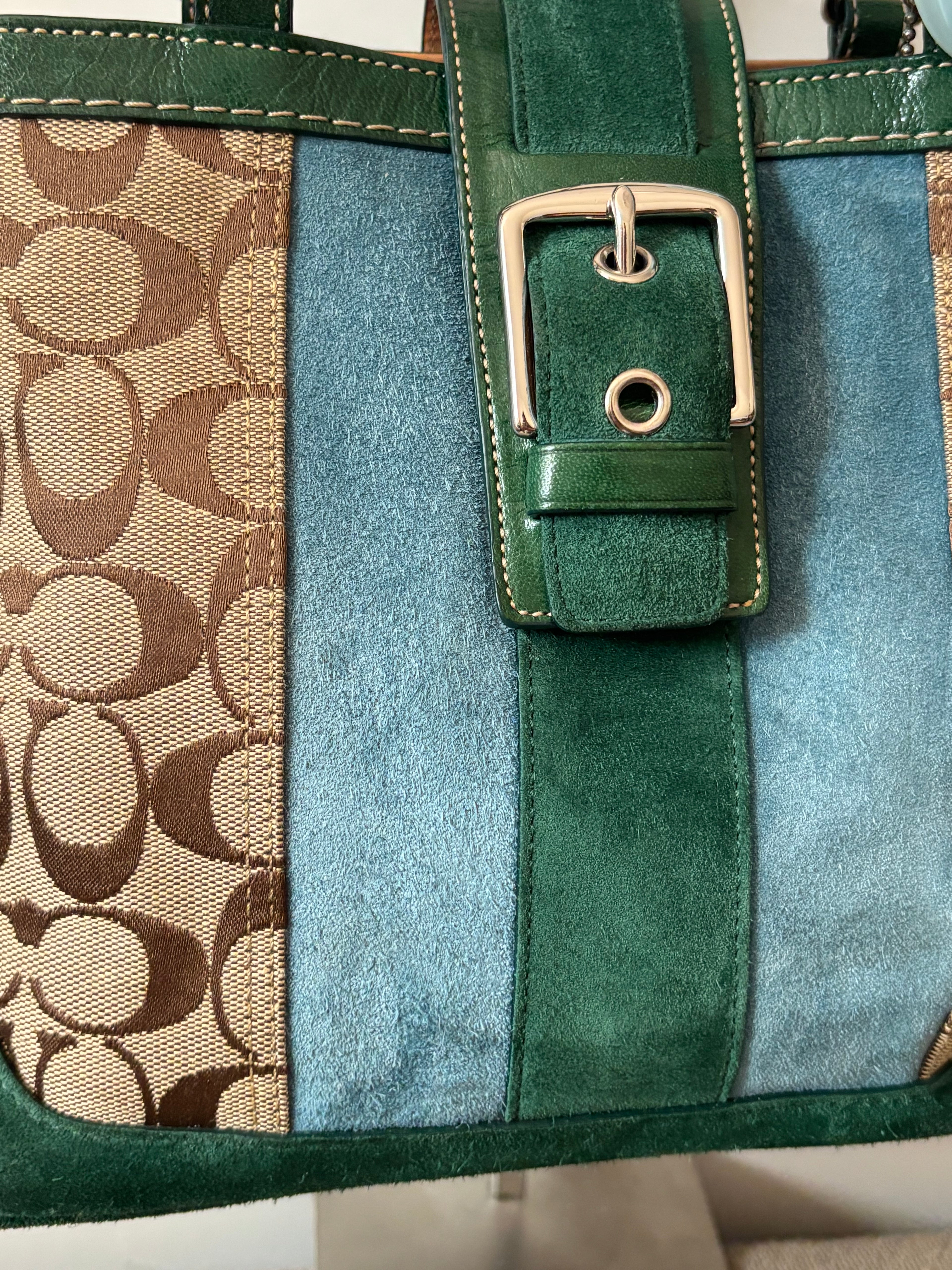 Vintage Coach Hampton Colorblock Satchel – Green, Blue suede | 7054