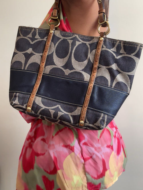 Coach Signature Denim Tote With Leather Part | 11179