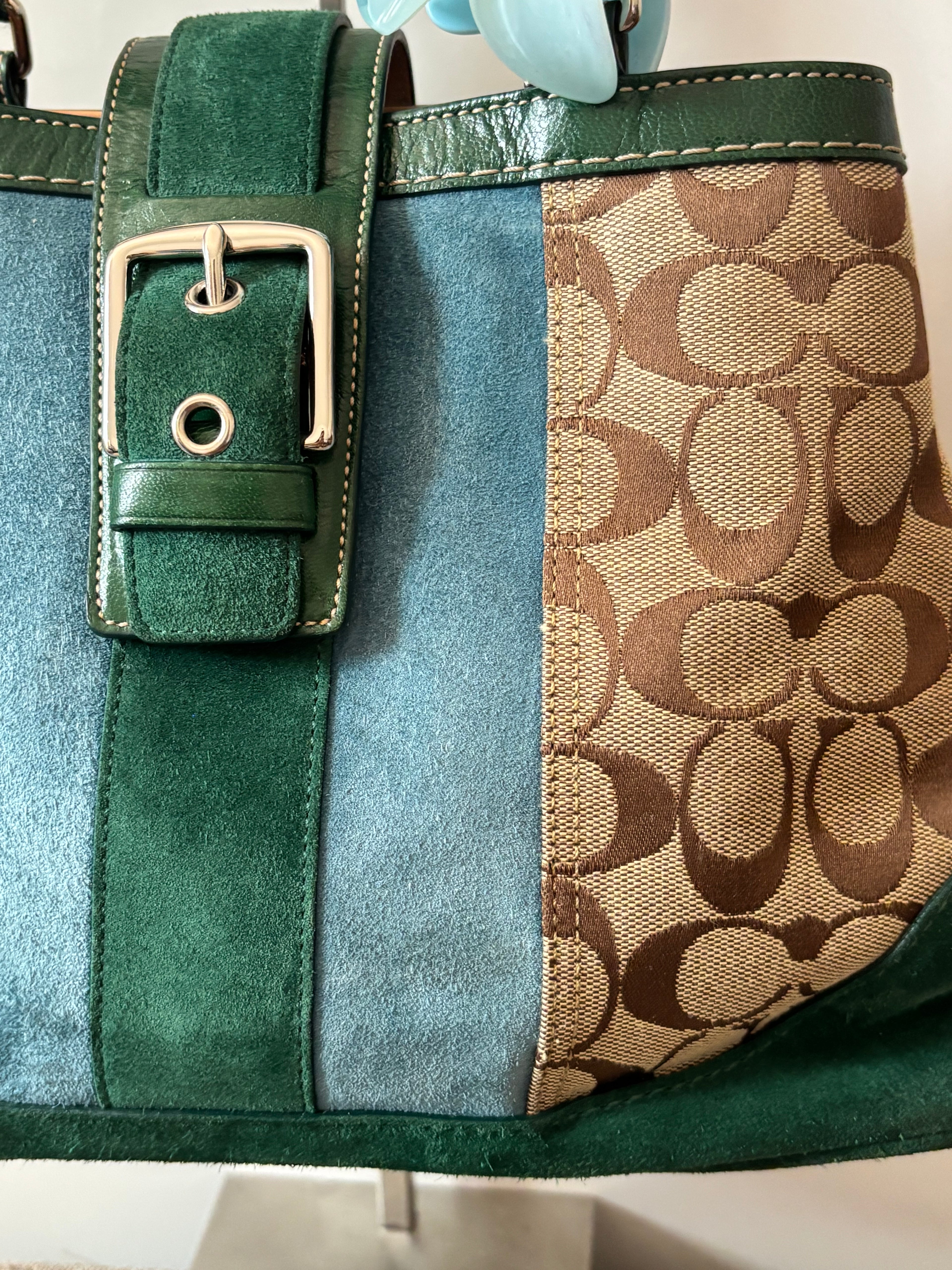 Vintage Coach Hampton Colorblock Satchel – Green, Blue suede | 7054