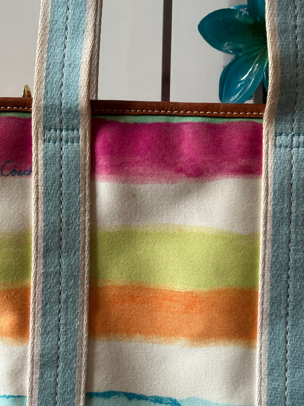 Coach Hampton Mini Multicolor Pastel Stripe Tote Bag | 10025