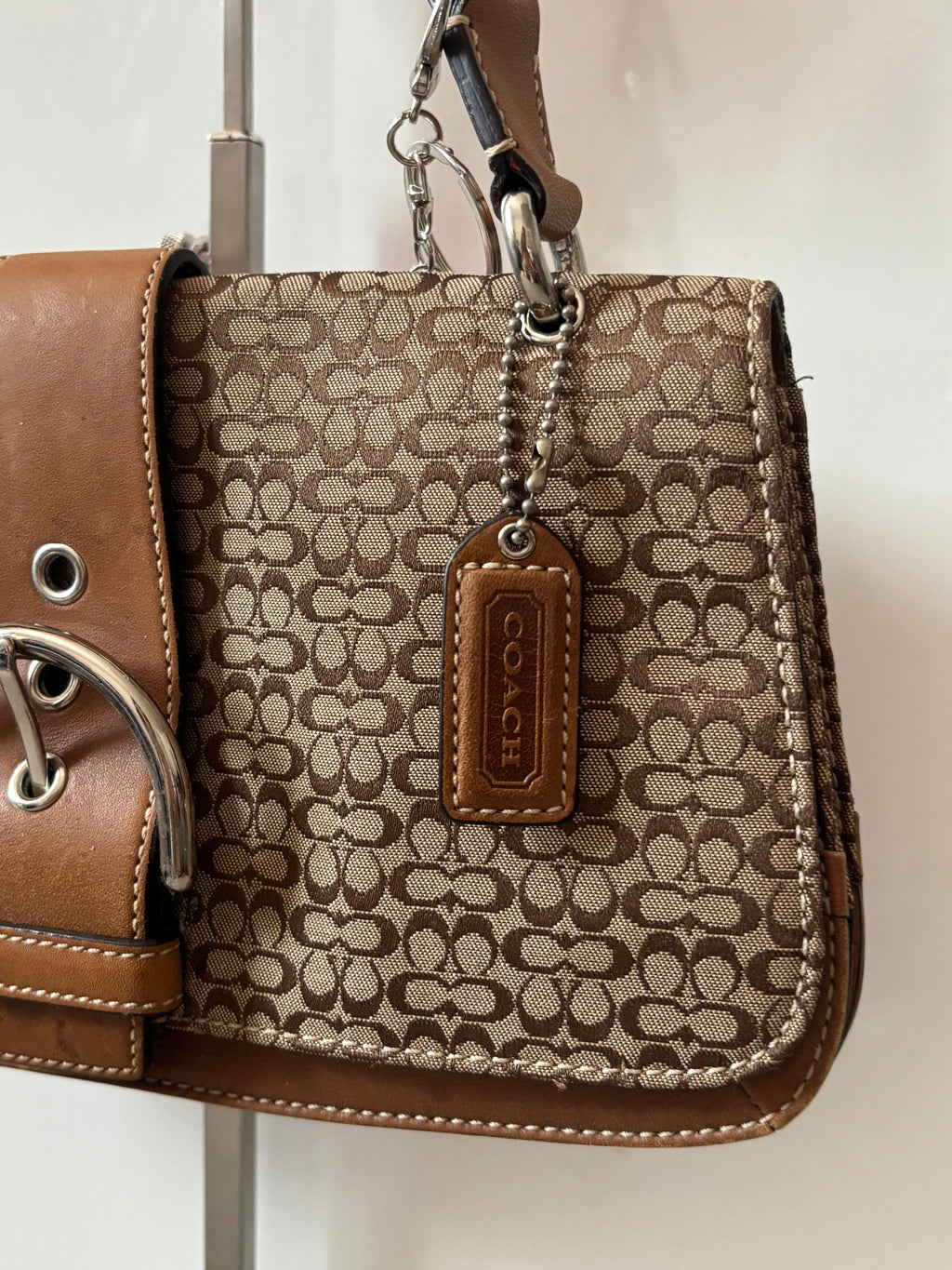 Vintage Coach Mini Brown Signature Canvas and Leather Shoulder Bag | 7075