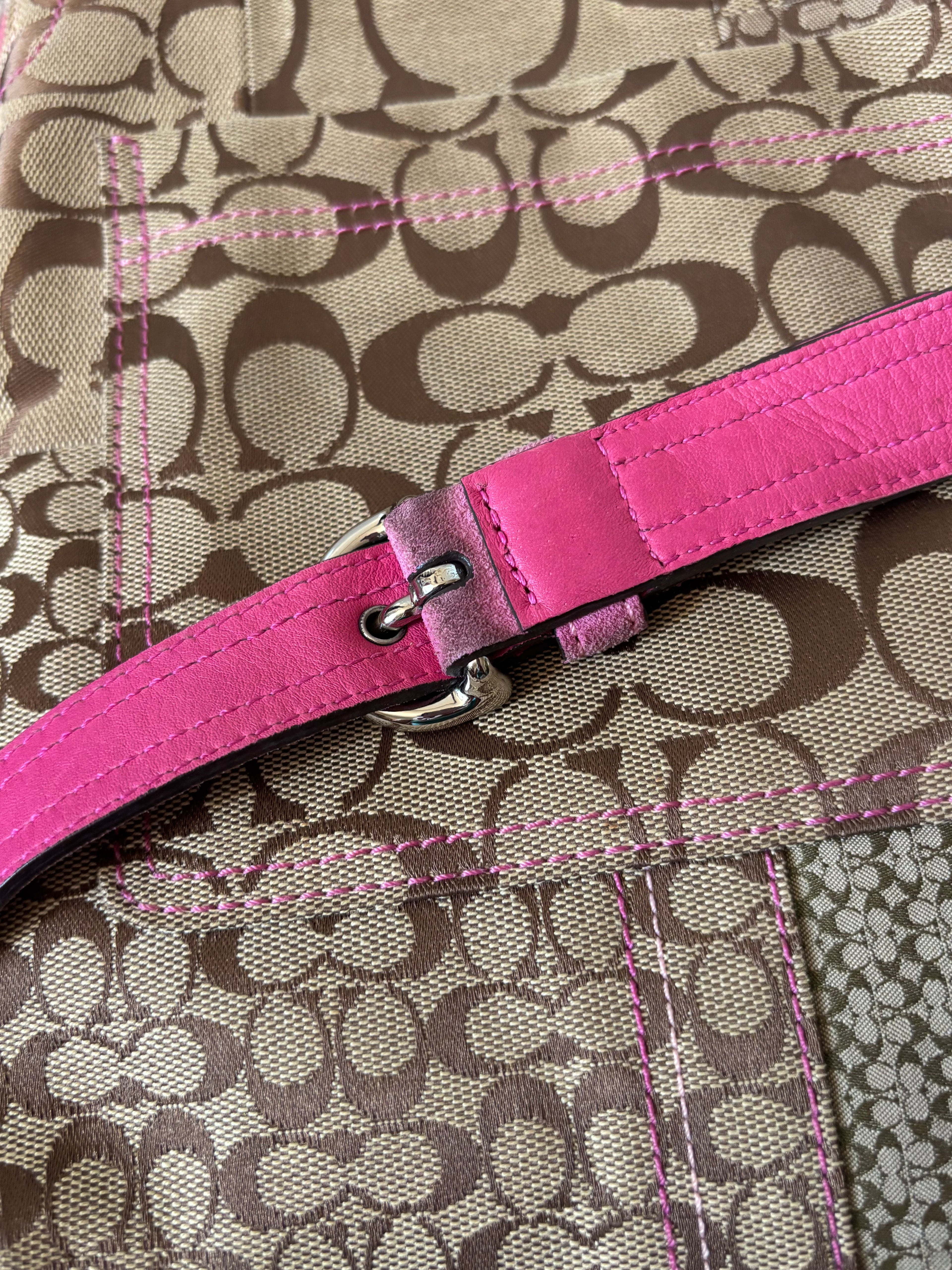 Vintage Coach Pink Patchwork Buckle Crossbody Bag 3690