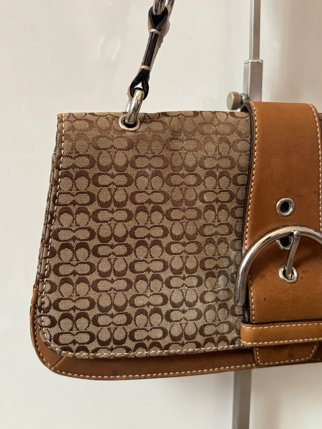 Vintage Coach Mini Brown Signature Canvas and Leather Shoulder Bag | 7075