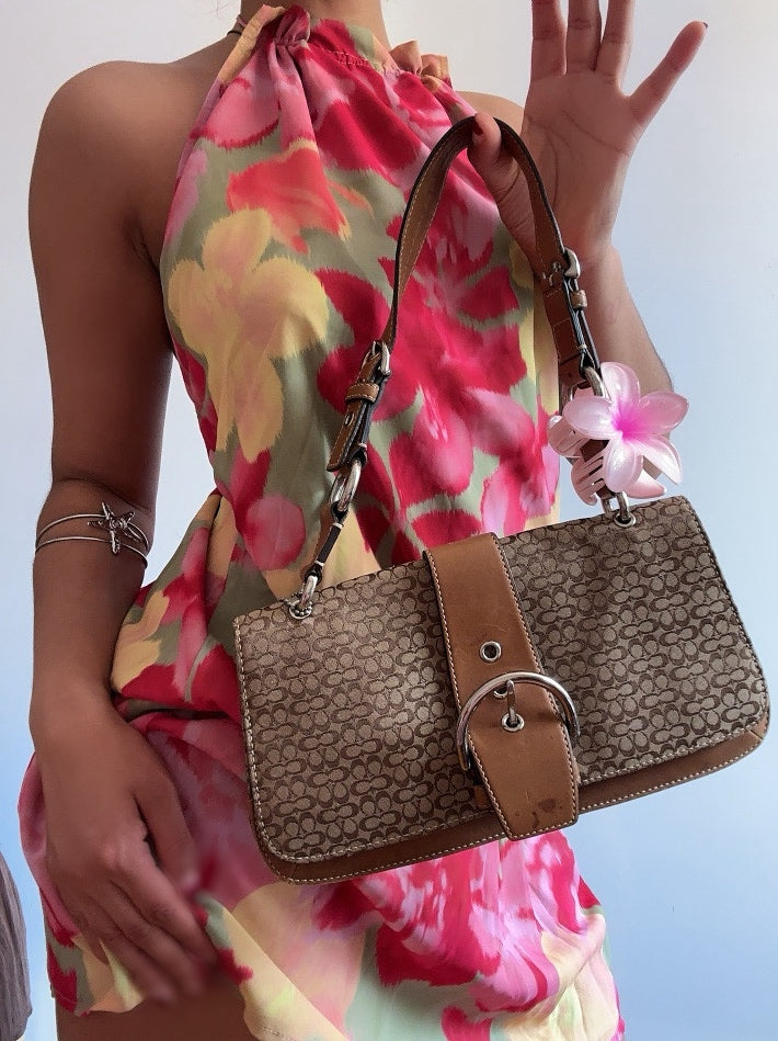 Vintage Coach Mini Brown Signature Canvas and Leather Shoulder Bag | 7075