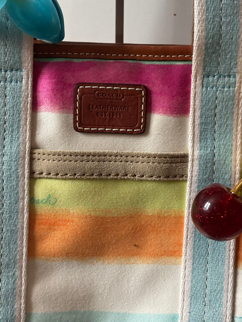 Coach Hampton Mini Multicolor Pastel Stripe Tote Bag | 10025