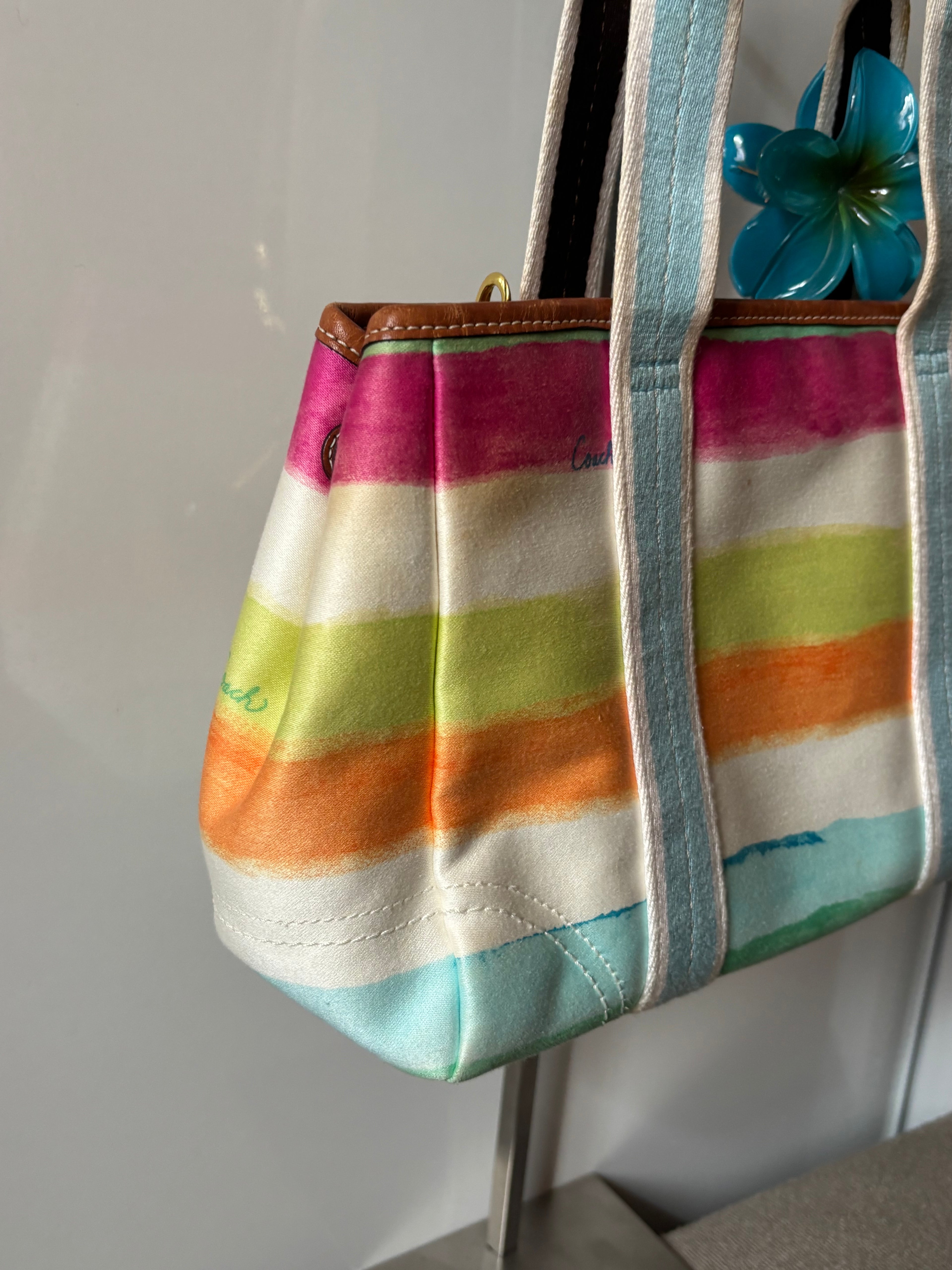 Coach Hampton Mini Multicolor Pastel Stripe Tote Bag | 10025