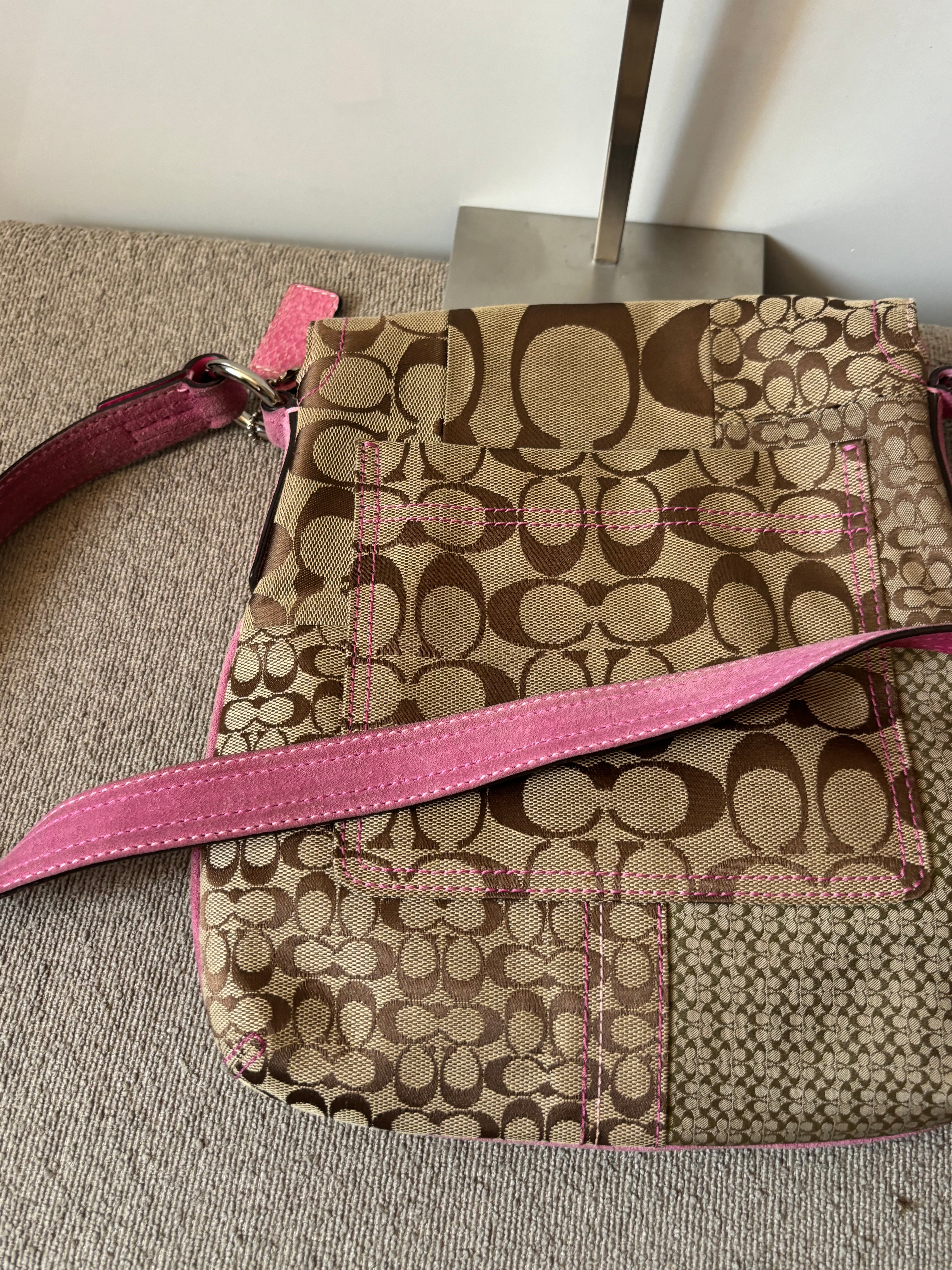 Vintage Coach Pink Patchwork Buckle Crossbody Bag 3690