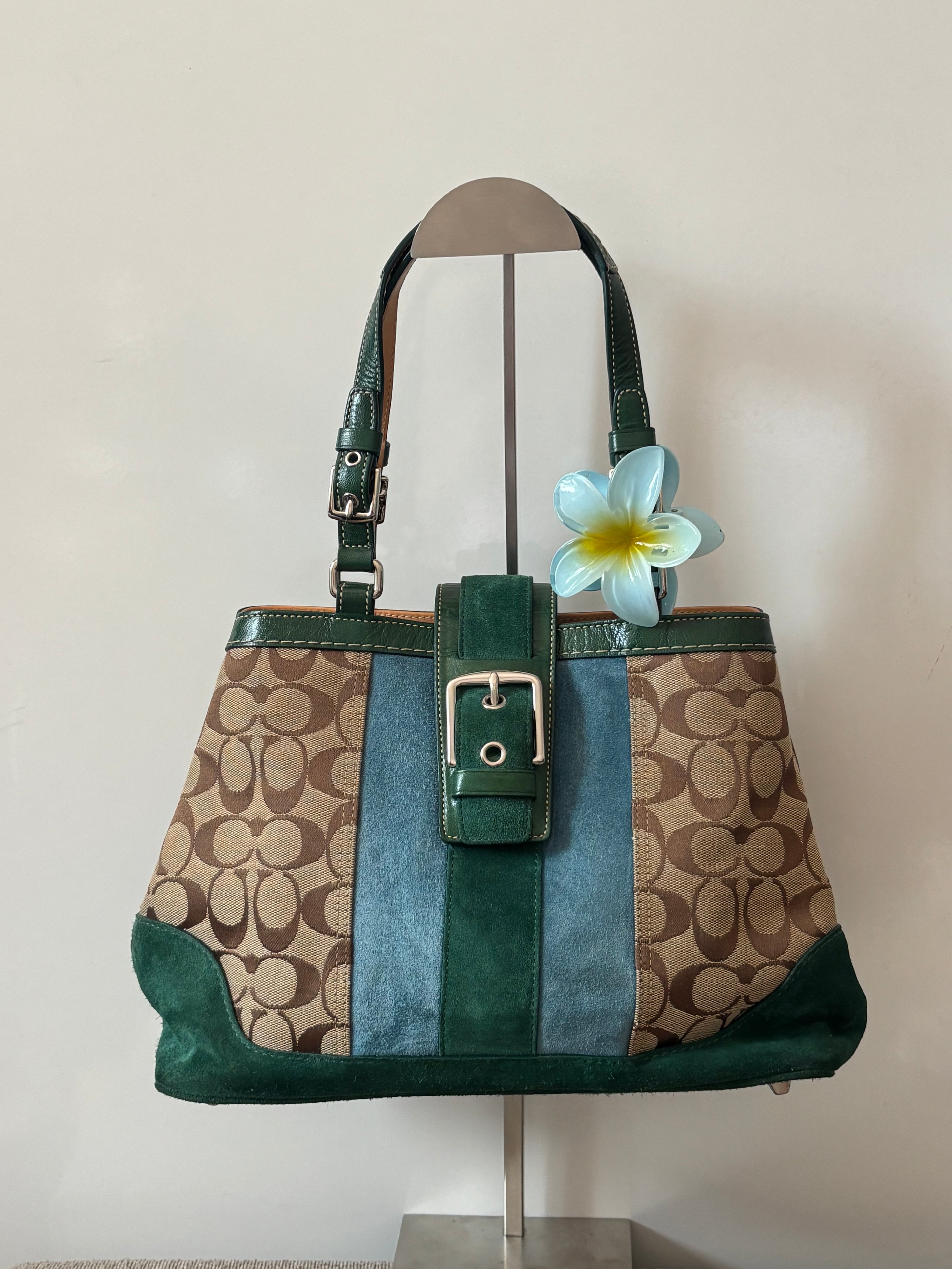 Vintage Coach Hampton Colorblock Satchel – Green, Blue suede | 7054