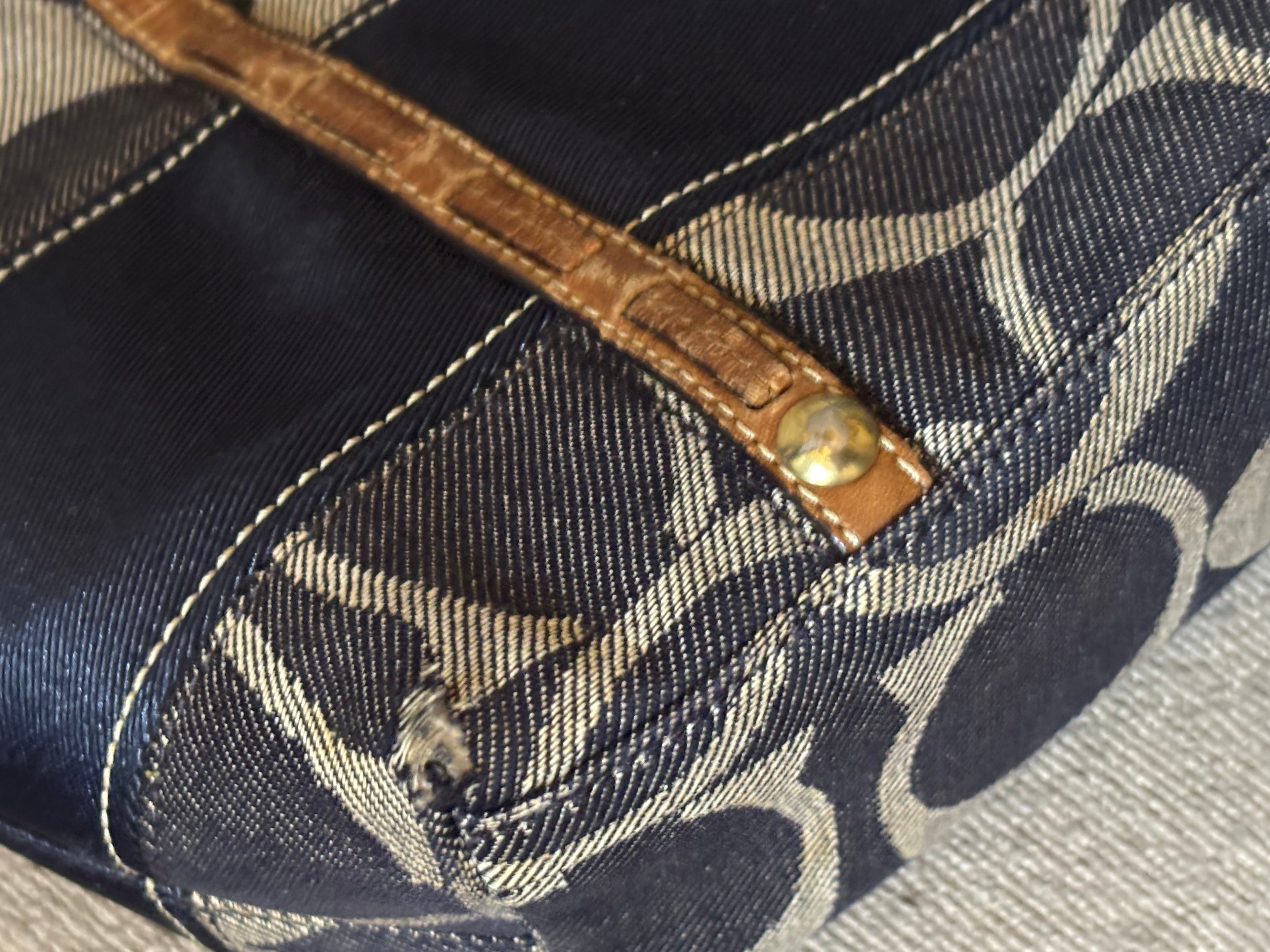 Coach Signature Denim Tote With Leather Part | 11179
