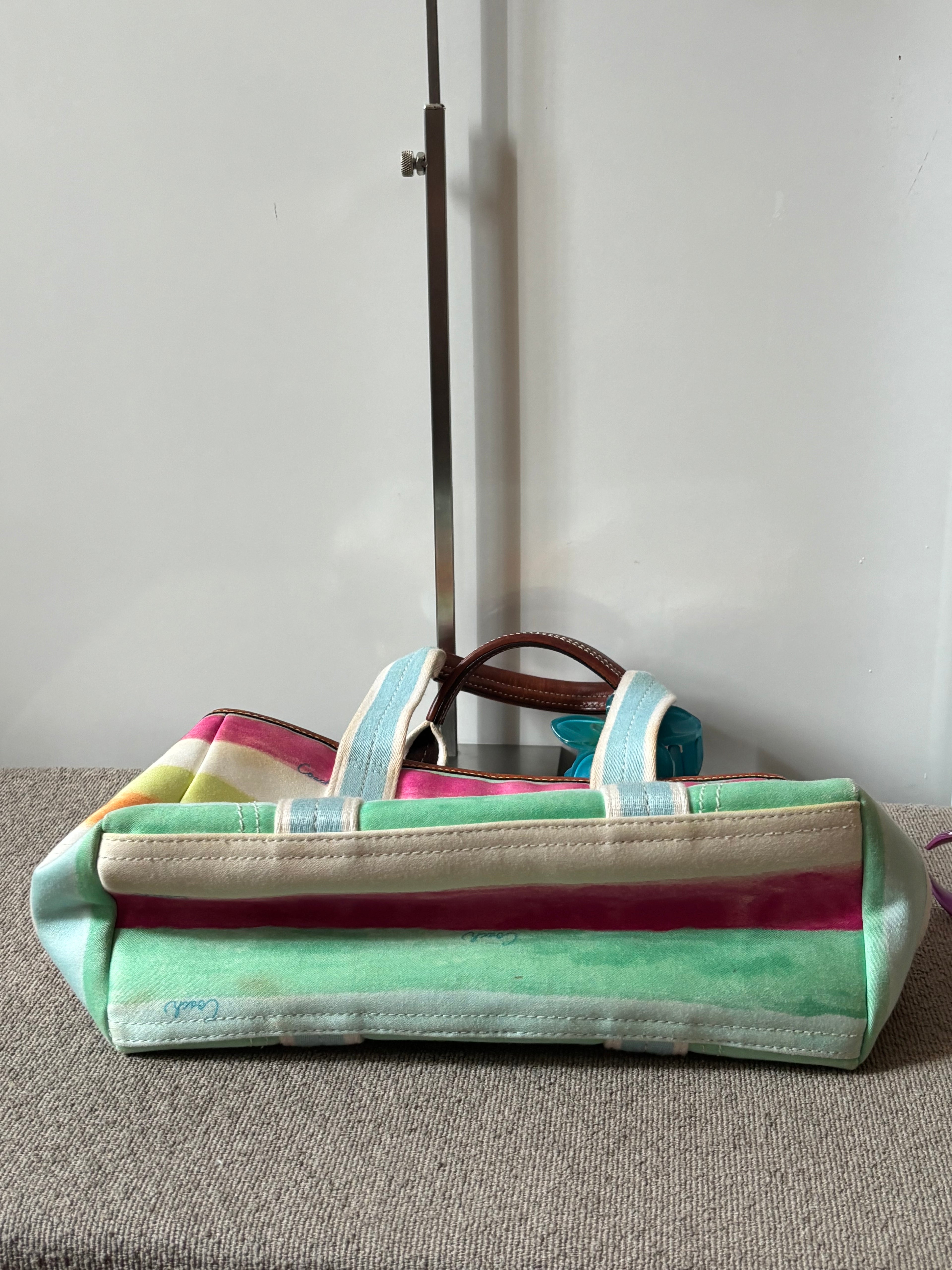 Coach Hampton Mini Multicolor Pastel Stripe Tote Bag | 10025