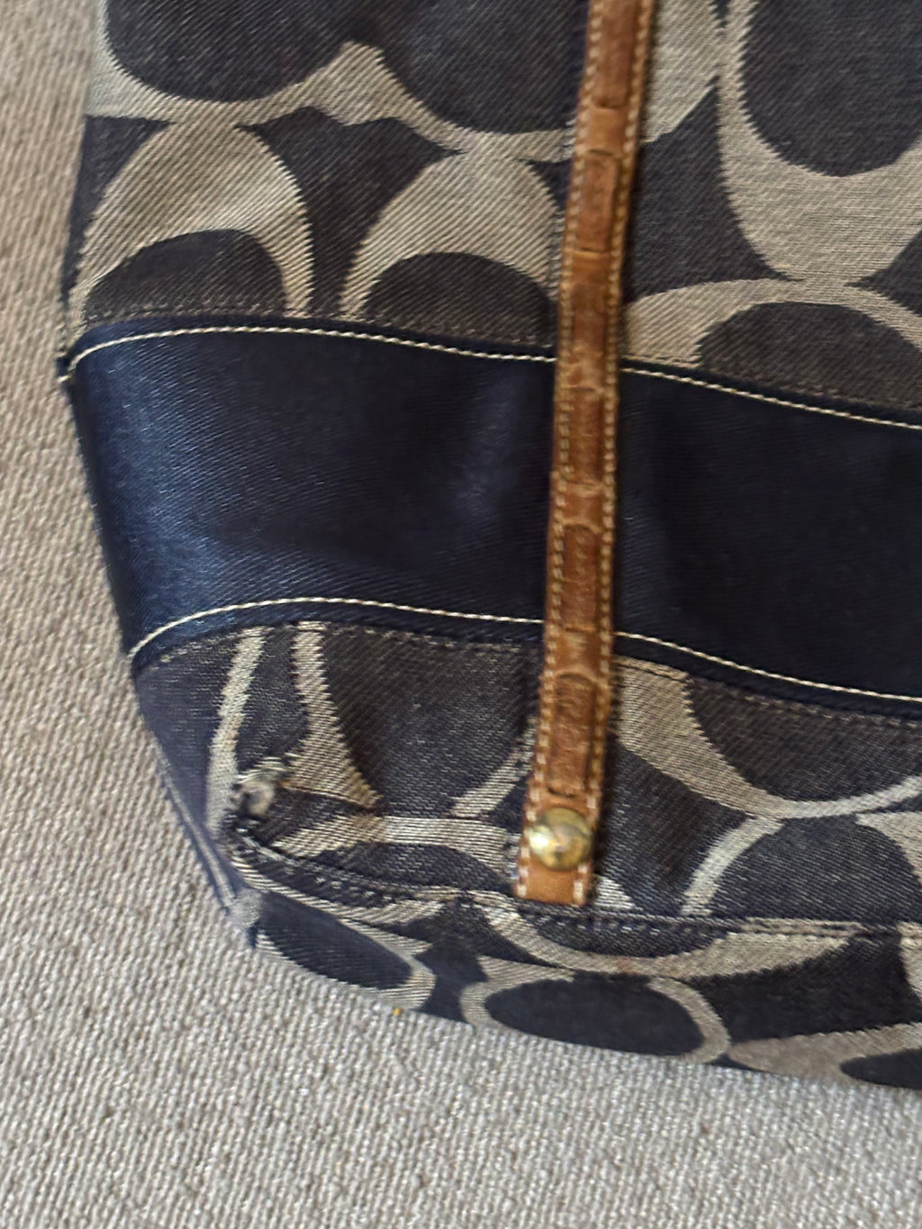 Coach Signature Denim Tote With Leather Part | 11179