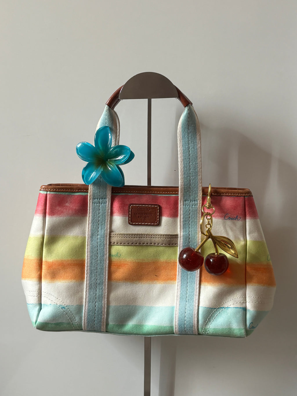 Coach Hampton Mini Multicolor Pastel Stripe Tote Bag | 10025