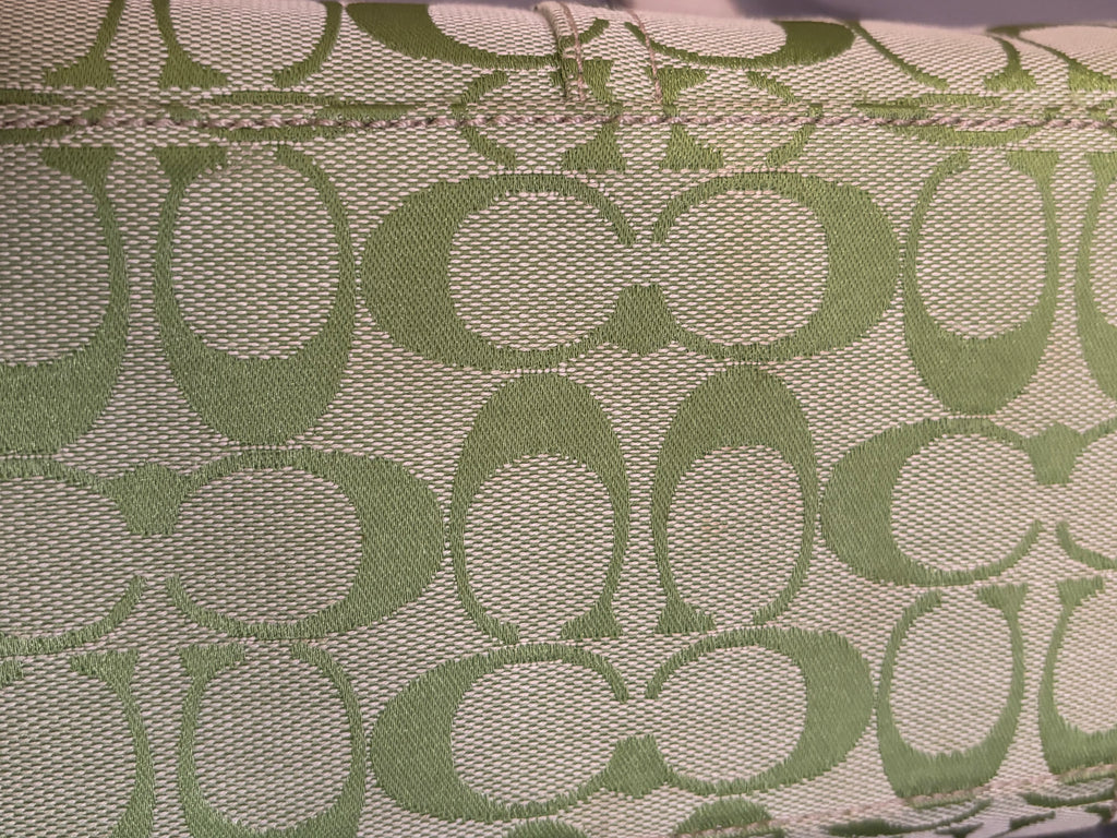 Vintage Coach Signature Tote Green Canvas & White Leather |13117